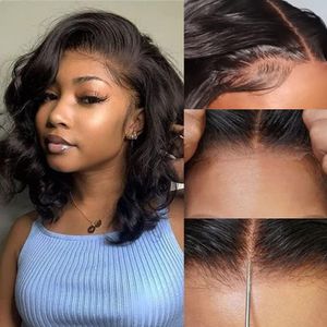 Perruque Bob Body Wave sans colle Wear and Go, cheveux naturels indétectables, 4x4, prêts à l'emploi, perruque Lace Closure Wig pré-coupée pour femmes