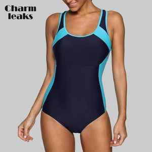 Portez Charmleaks One Piece Women Sports Swimwear Sports Swimsuit Colorblock Swimwwear Open Back Boyshort Bathing Trots Bikini Monokini