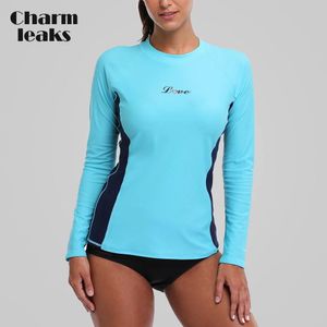 Draag Charmleaks Women Rash Guards Swimwear lange mouw rashguard zwem shirts surf top zwempak hardloop shirt wandelen rashguard upf 50+