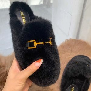 Portez Hoiley Autumn / Winter Mueller Femmes Net Red Lazy Chaussures Flats Lapin Sac HEAUX HEMP Half Fur Slippers 231219 27475