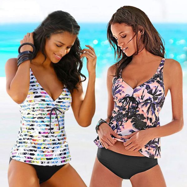 Portez du maillot de bain Muolux 2023 xxxl Femmes de maillots de bain Push up Placedwear Sport Print Tankini Set 2 pièces Fissure de bain plus taille d'été