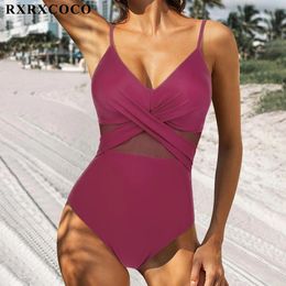 RXRXCOCO Sexy Badpak Vrouwen Diepe V Push Up Badmode Zwart Halter Badpak Beachwear Monokini Eendelig Badpak Vrouwen 2021