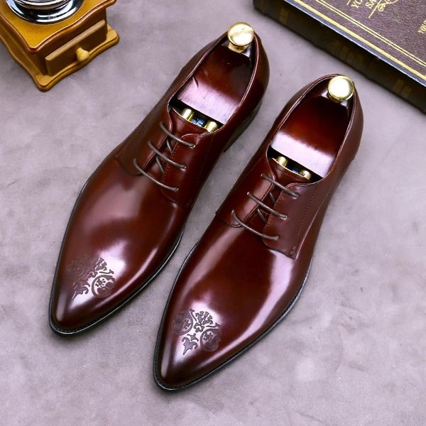 Wear S Formal Men Great Le cuir Business Dress Chaussures Hommes pointues Toe sculpté à grande taille Oxfords Lace Up Wedding Sh Buine Dre Oe Oxford