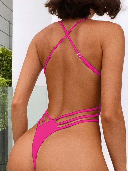 Portez sexy High Cup One Piece Swimsuit Thong Swimwear Women Trikini 2022 Monokini Backless Triquini Cross Bandage Bandage de bandage