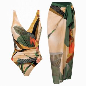 Zwemkleding 2023 Dames Badmode Cover-up Badpak Retro Paarse Bloemen Gedrukt Diepe V Monokini Kimono Bikini Pak Zomer Strandkleding 2