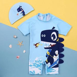 Porter enfant en bas âge garçons maillot de bain une pièce enfant fermeture éclair maillot de bain à manches courtes dessin animé imprimé infantile maillot de plage Rash Guard surf costume