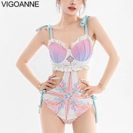 Porter la coquille imprimée vigoanne push up maillots de bain 2023 sexy creux en un morceau de maillot de bain slimfi monokini monokini sans dossier