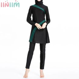 Draag vrouwen bescheiden moslim burkini badpak set islamitische volledige dekking conservatieve badmode full body rash guard top met broek hijab pak