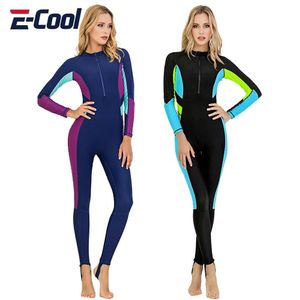 Porter maillot de bain pour femme mince combinaison UPF50 corps complet plongée maillots de bain à manches longues crème solaire fermeture éclair surf natation une pièce costume