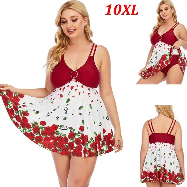 Usar trajes de baño para mujeres de talla grande de 10xl Tankini Tankini Traje de baño de dos piezas de traje de baño con falda Control de la barriga de pechos grandes estampado femenino