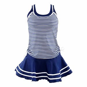 Porter des femmes école Style sportif maillots de bain rayures marine imprimer Tankinis deux pièces robe maillots de bain grande taille