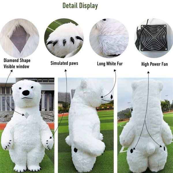 Gigante para adultos portátil Panda inflable mascota carnaval disfraz de oso polar escenario de rendimiento Mardi Gras Fiesta de cumpleaños Familia