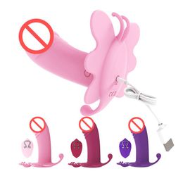 Consolador usable Mariposa Vibrador Mariposa Mujeres Masturbador 10 Modos Virabtion Control Remoto Bragas Vibradores Juguete Sexual