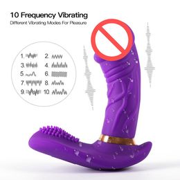 Wearable Dildo Vibrator Sex Toys pour femmes Adulte G Spot Stimulateur de clitoris Culotte vibrante à 10 vitesses J2334