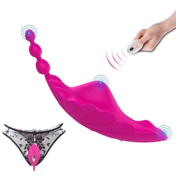 Vibrador de mariposa para mujer, bragas invisibles, Control remoto, estimulador del clítoris, enchufe trasero, juguetes sexys para adultos 18