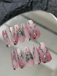 Uso de uñas Hecho a mano puro Personalizable Usable Acabado Mejora de uñas Desmontable Love Lava Pink Gradient
