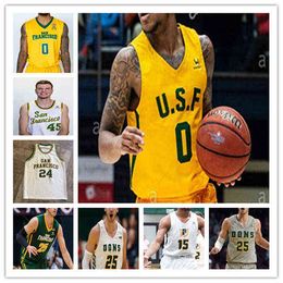 Porte un maillot personnalisé 2021 College San Francisco Dons Basketball Jamaree Bouyea Khalil Shabazz Dzmitry Ryuny Samba Kane Anthony Roy Jonas Viss