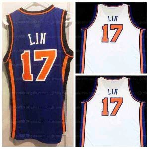 Porte un maillot de basket-ball personnalisé College NY Retro #17 Jeremy Linsanity Lin maillots Throwback blanc bleu maille Ed taille S-4XL à