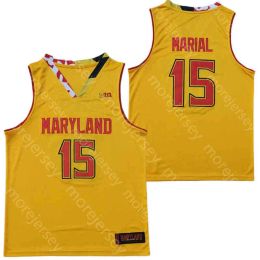Porte un maillot de basket-ball universitaire New Maryland Terrapins Stats NCAA 15 Chol Marial jaune tout Ed et broderie