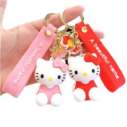Weasel Custom Cute Cartoon 3D Hallo KT Keychain met polsriem Auto -accessoires Bag Ornament Doll PVC Gold Key Rings cadeau