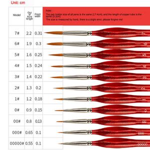 Weasel Hair Triangle Birch Rod Fine Nail Art Studenten Speciale lijn Tekening Gouache Kleur Stroke Oilborstel 4colors Haakpen Pen