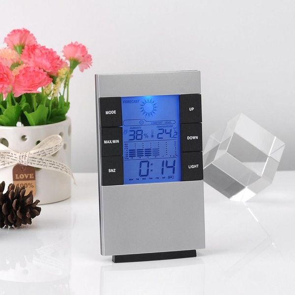 Prévisions météo Température intérieure Humidité Mètre Thermomètre numérique Hygromètre Humidimètre LED Rétroéclairage Affichage LCD Horloge 20 pièces