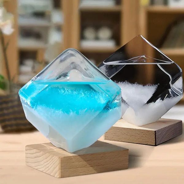Prévisions météo tempête verre eau Cube baromètre bureau Transparent cristal bouteille cadeau d'anniversaire créatif table décoration 240122
