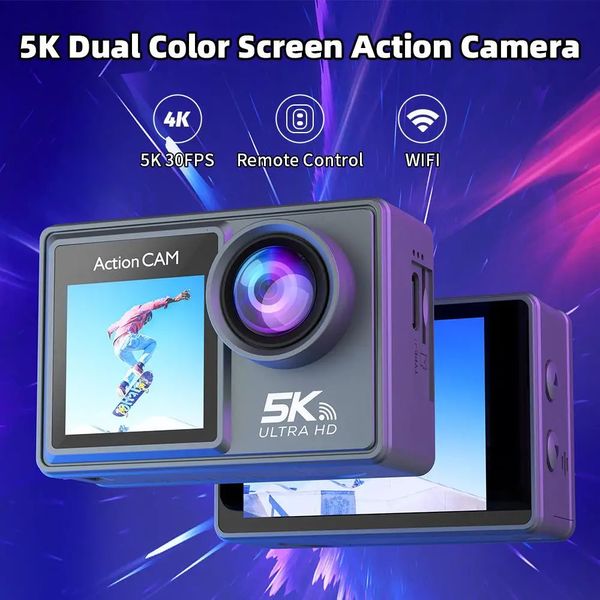 Caméras résistantes aux intempéries Caméra d'action double écran IPS 2 pouces 5K 30FPS 48MP WiFi étanche 30M sous-marine 1080P Webcam Vlog Sports Cam 231025