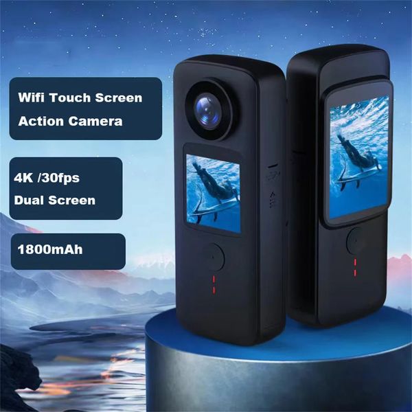 Caméras résistantes aux intempéries Caméra d'action double écran 4K 30M étanche plongée Sports de plein air enregistreur vidéo IPS Touch DV WiFi Mini Cam 231025