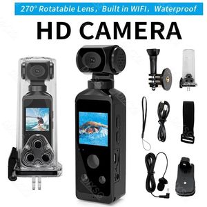 Caméras résistantes aux intempéries Caméra d'action de poche 4K HD rotative à 270 ° Mini sport Wifi avec étui étanche pour casque enregistreur de pilote de vélo de voyage 231025
