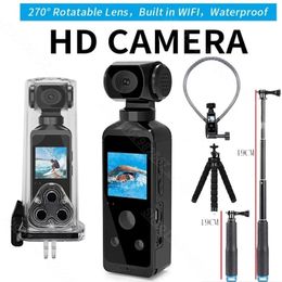 Caméras résistantes aux intempéries Caméra d'action de poche Ultra HD 4K 270 ° rotative Vlog Wifi Mini caméra de sport boîtier étanche casque voyage enregistreur de pilote de vélo 231030
