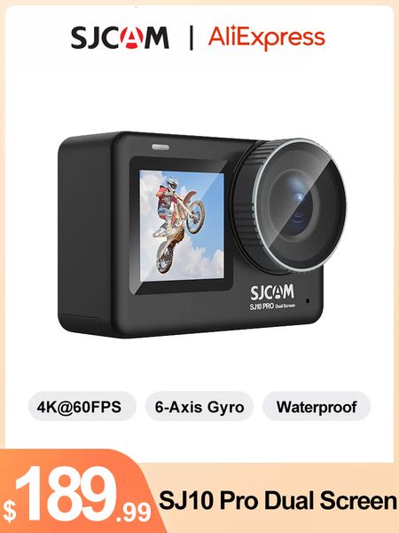 Caméras résistantes aux intempéries Caméra d'action SJCAM SJ10 Pro double écran 4K 60FPS WiFi Gyro Live Streaming Body Sports étanches DV avec carte mémoire 64 Go 230825