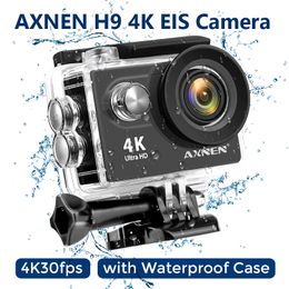 Cámaras resistentes a la intemperie AXNEN H9R Cámara de acción 4K 30FPS EIS 1080P 8x Zoom WiFi Motocicleta Casco de bicicleta Cámara impermeable Deportes Video Cámaras de acción H9 230706