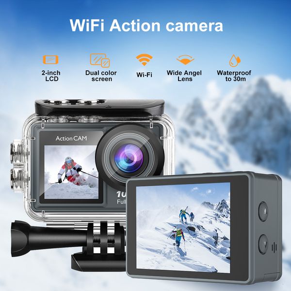 Cámaras resistentes a la intemperie Ourlife Action Camera 1080P 30FPS Pantalla dual 140 ° Gran angular 30 m Cámara deportiva impermeable Conexión Wifi Casco Cámara de video 230923