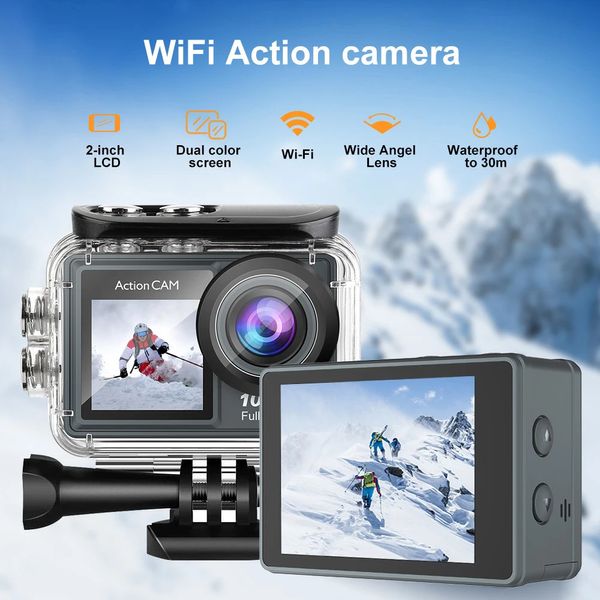 Caméras résistantes aux intempéries Caméra d'action Ourlife 1080P 30FPS double écran 140 ° grand angle 30m étanche Sport connexion Wifi casque vidéo 231025