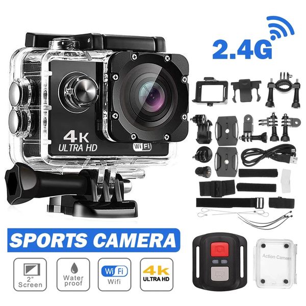 Caméras résistantes aux intempéries Caméra d'action Ultra HD 4K 1080P30FPS WiFi Écran 20 pouces 170D Casque sous-marin étanche GO Recording Mini Sports Pro 231025