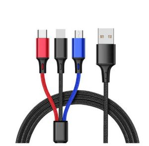 Tejido 3 en 1 Cable USB Tipo C Cable para Samsung Xiaomi Cable de carga compatible con iPhone 14 13 12 X 11 Pro Max Cargador Cable micro USB con paquete