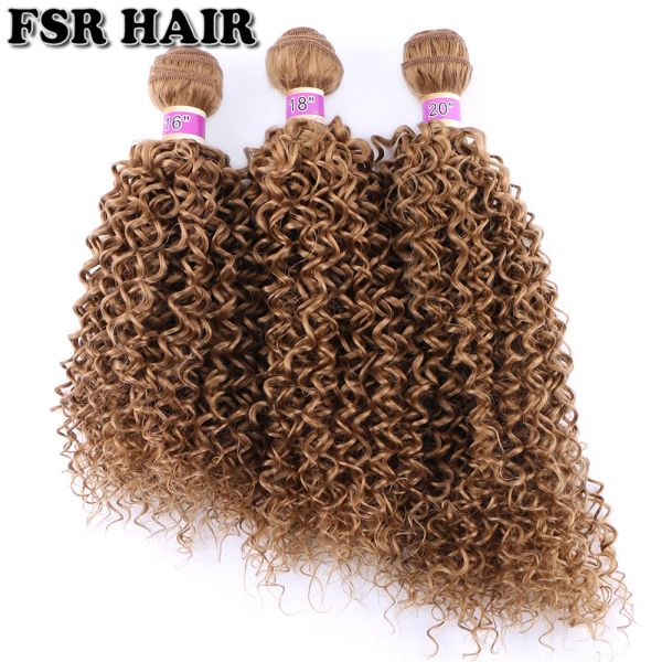 Tejido Afro Kinky Curly Hair Weave Golden Color Hair 3 PCS/Lote 210 Gram Ombre Synthetic Hair Bundle for Women