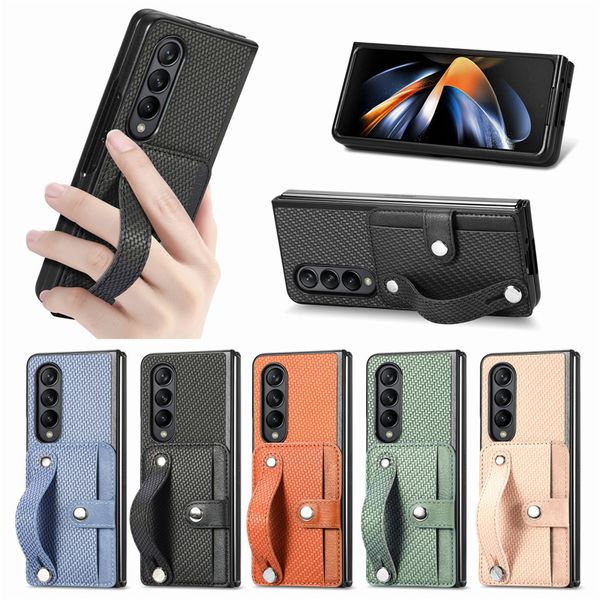 Estuche plegable con ranura para tarjeta de tejido para Samsung Galaxy Z Fold 3 2 Fold 5 Fold 4 5G Funda para billetera para teléfono móvil Coque