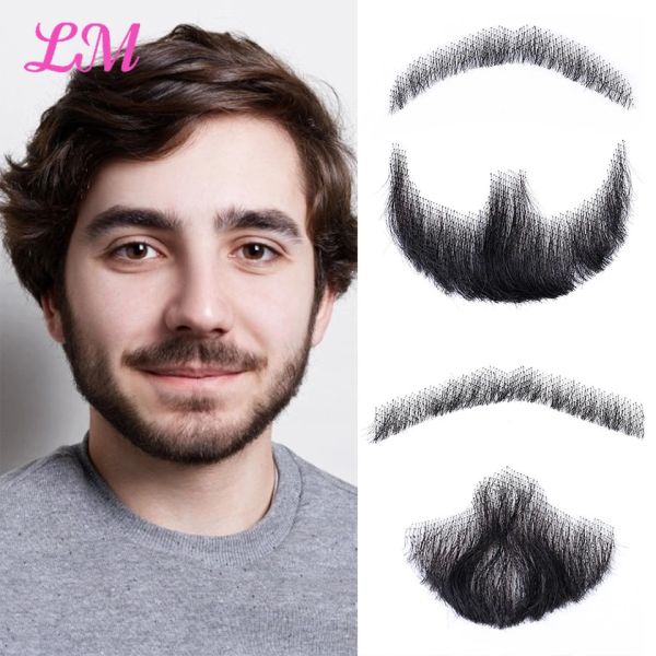 Tejido LiangMo barba de encaje para hombres Cosplay encaje Invisible barbas falsas pelo hecho a mano bigote pelo realista