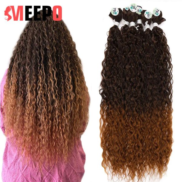 Meepo – tissage synthétique Afro bouclé ombré, mèches de cheveux bouclés en maïs, brun blond, 32 pouces, 3/6/9 pièces, boucles très longues ondulées
