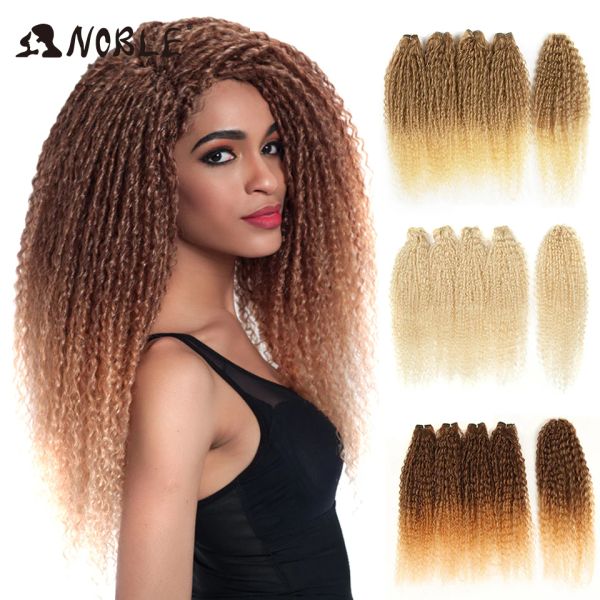 Mechones tejidos Noble con cierre, mechones Afro rizados, mechones de pelo sintético de Color rubio degradado de 24 pulgadas, mechones con cierre