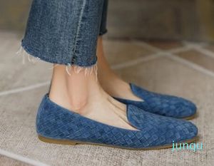 Mocassins de conduite bleus tressés pour femmes