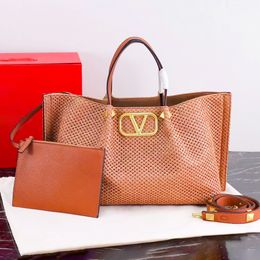 WEVEN WINKEL grote TOTE V SCHOUDE Designer tas voor vrouw luxe raffia's reizen pochette klinknagel strandzak
