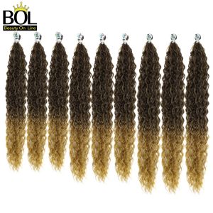 Tisser tisser beauté en ligne afro pneosique curly cheveux synthétiques cheveux brun clair thermique résistant aux cheveux boucles boucles 9pcs longueur mélangée