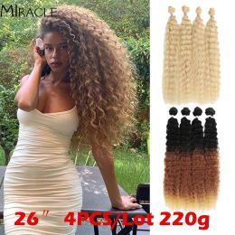 Tisser tisser miracle afro Kinky Curly Wave Hair Bundles 4pcs / Pack 26 pouces ombre Blonde Hair Synthetic Hair Bundles Curly Weave