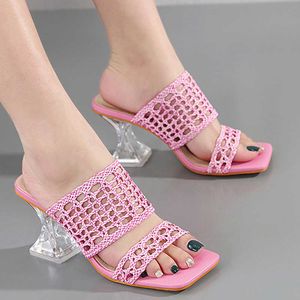 WEVEN Women Toe grote high size vierkante hakken pompen schoenen slippers vrouwelijke dia's casual buiten zomer 2022 nieuwe sandalen t221209 522