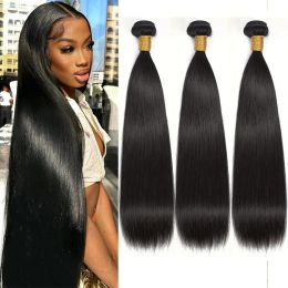 Tissages 30 32 pouces os lisses droits paquets humains cheveux indiens cheveux bruts couleur naturelle 100% remy les cheveux humains 3 pcs paquets droits