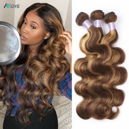 Tesinons allove Poucles en surbrillance brésilien Budle Wave Heuvraines Poules de cheveux 4/27 Honey Blonde colorée de couleur brésilienne Boundles 1/3/4 PCS