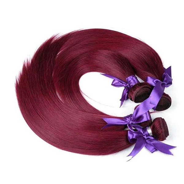 Teje Borgoña Vino Rojo Color 99J Paquetes de armadura de cabello virgen brasileño Peruano Malasia Indio Sedoso Recto Remy Extensión de cabello humano